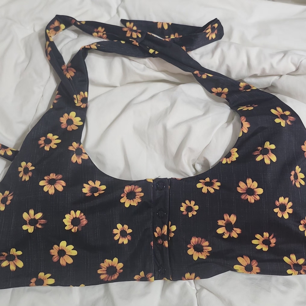 RVCA Black and Orange Sleeveless Crop Tank Top